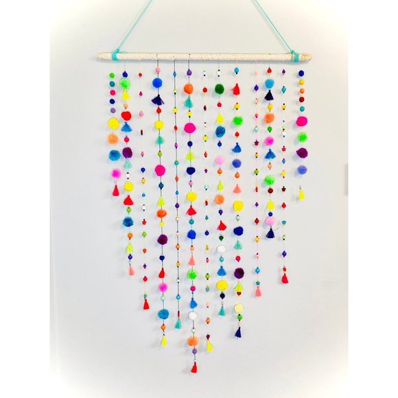 Hand Crafted Other - Pom pom, tassel, and beaded wall hanging
